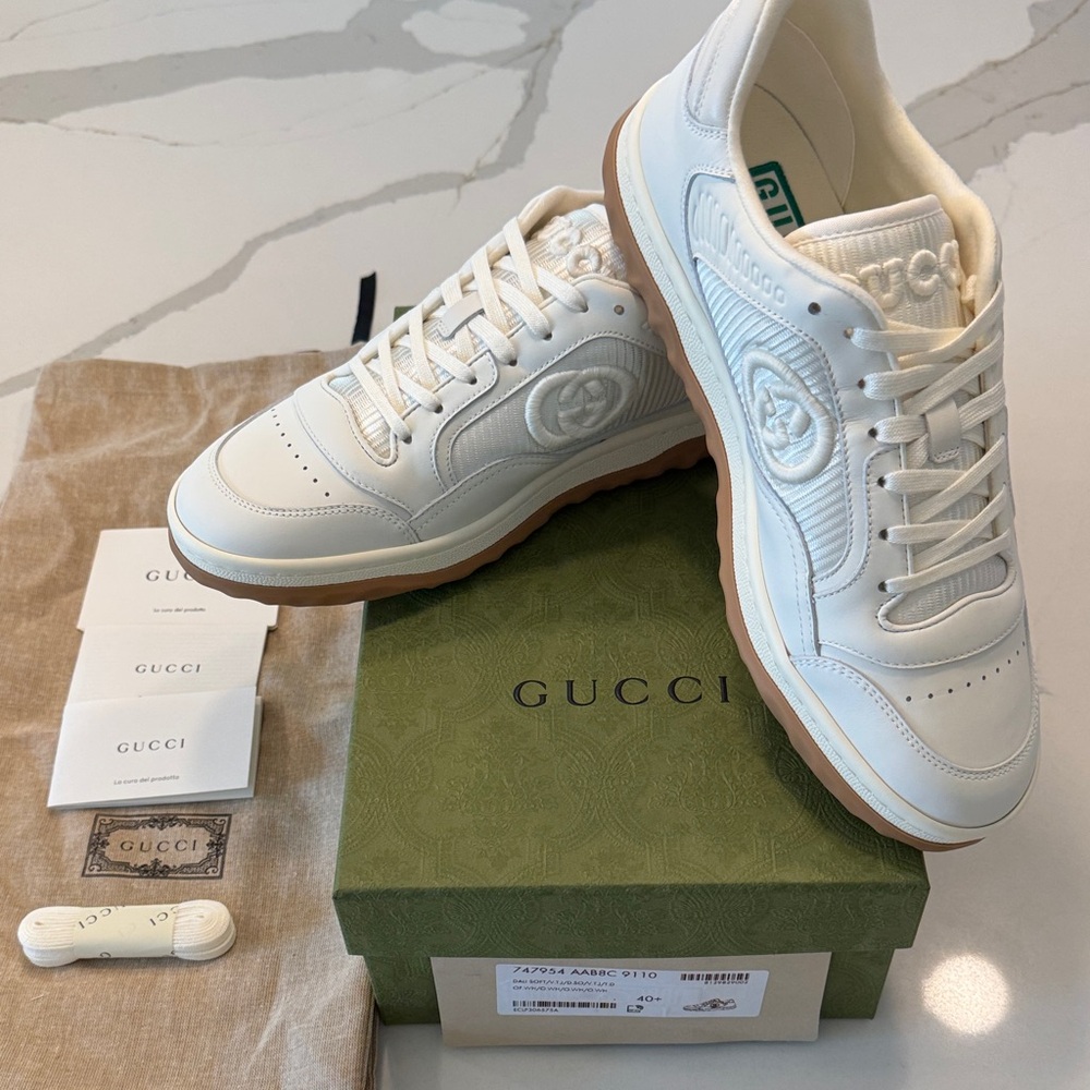 GUCCI MAC80 GG Leather Lace-Up Low Top Sneakers EUR 40.5 US 10.5